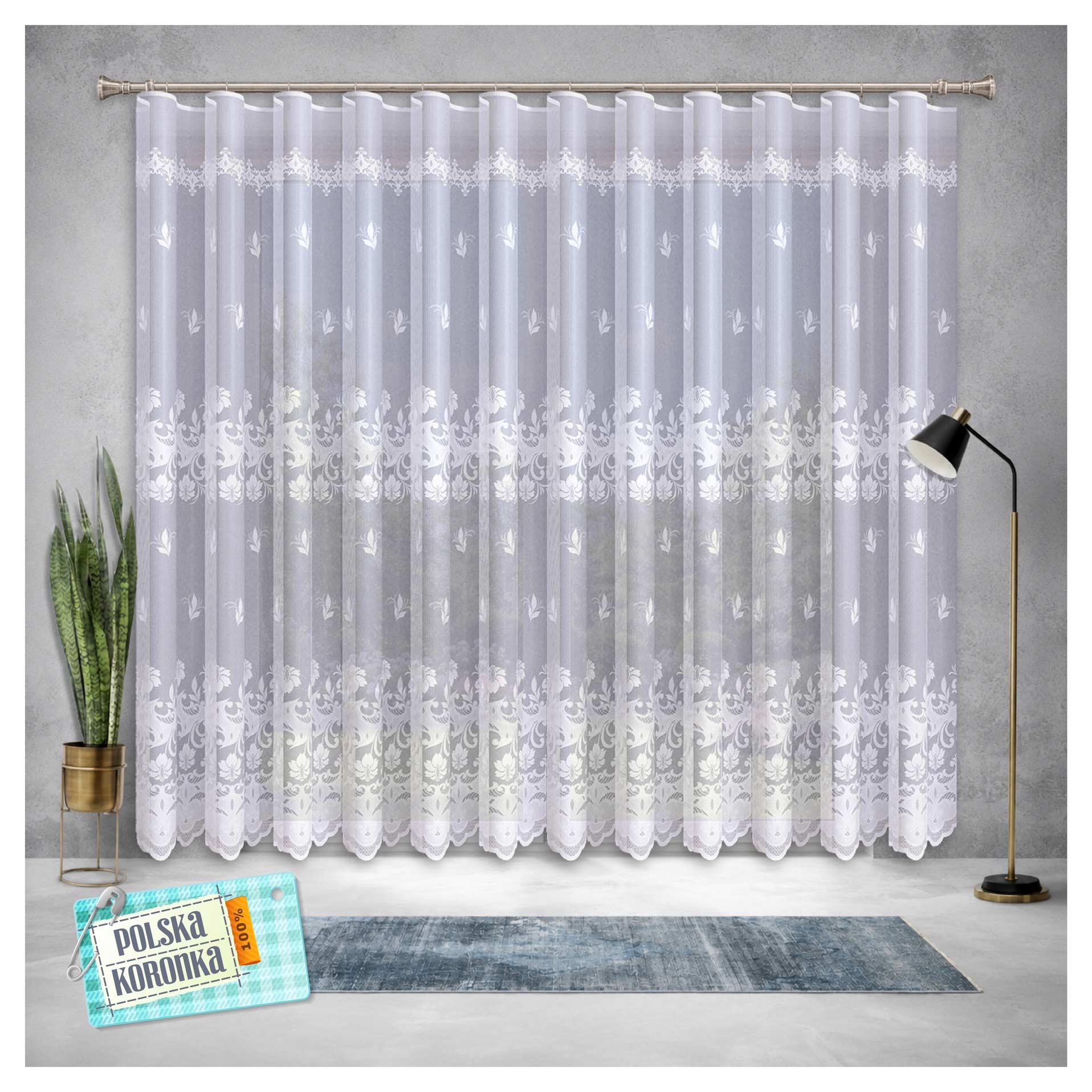 Gotowa Firana Żakardowa na Taśmie "Smok" 250x300cm – Biała (25611)