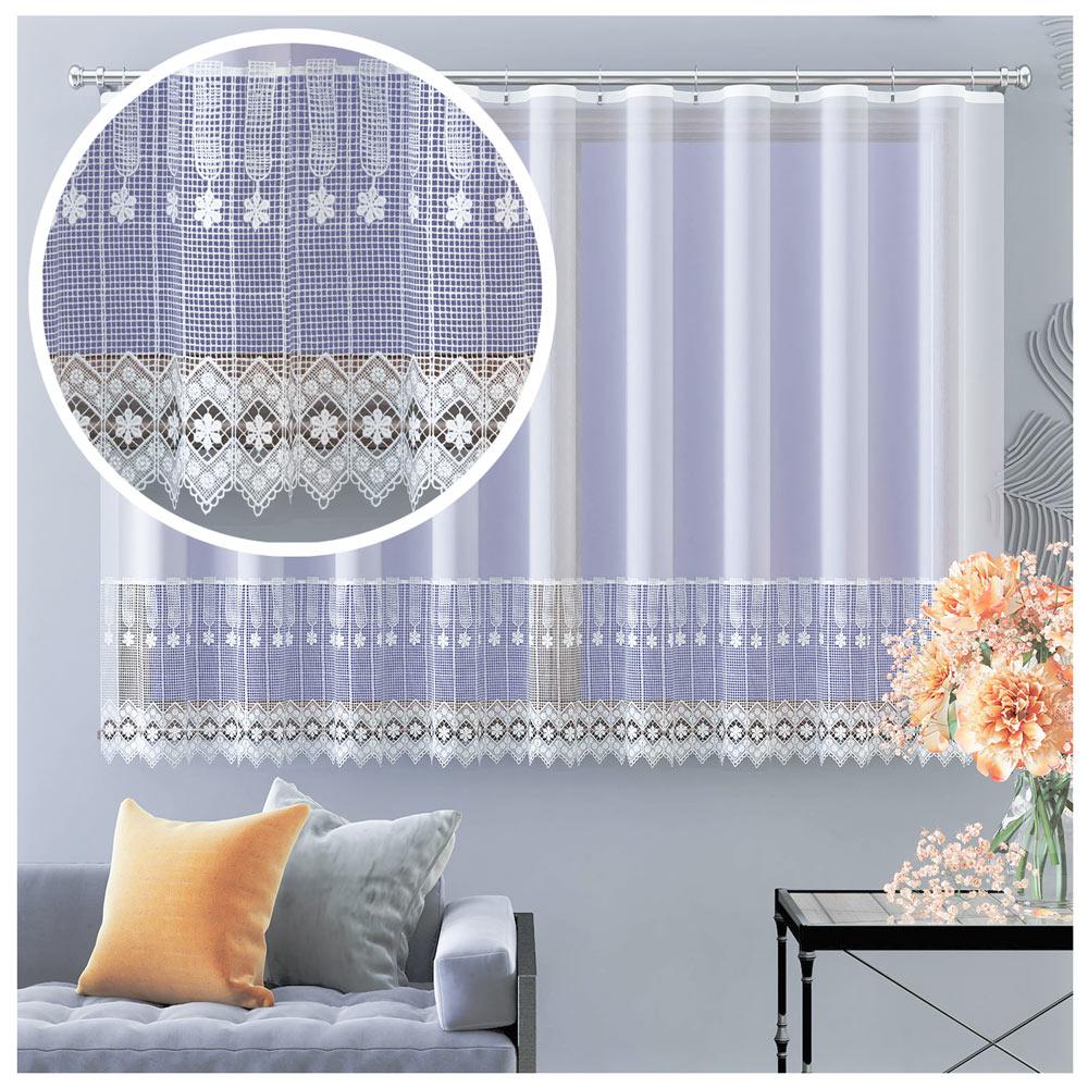 Gotowa Firana Woalowa z Efektowną Gipiurą 45 cm – 140x400 cm